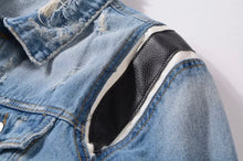 Load image into Gallery viewer, Blue Ripped Denim Jacket
